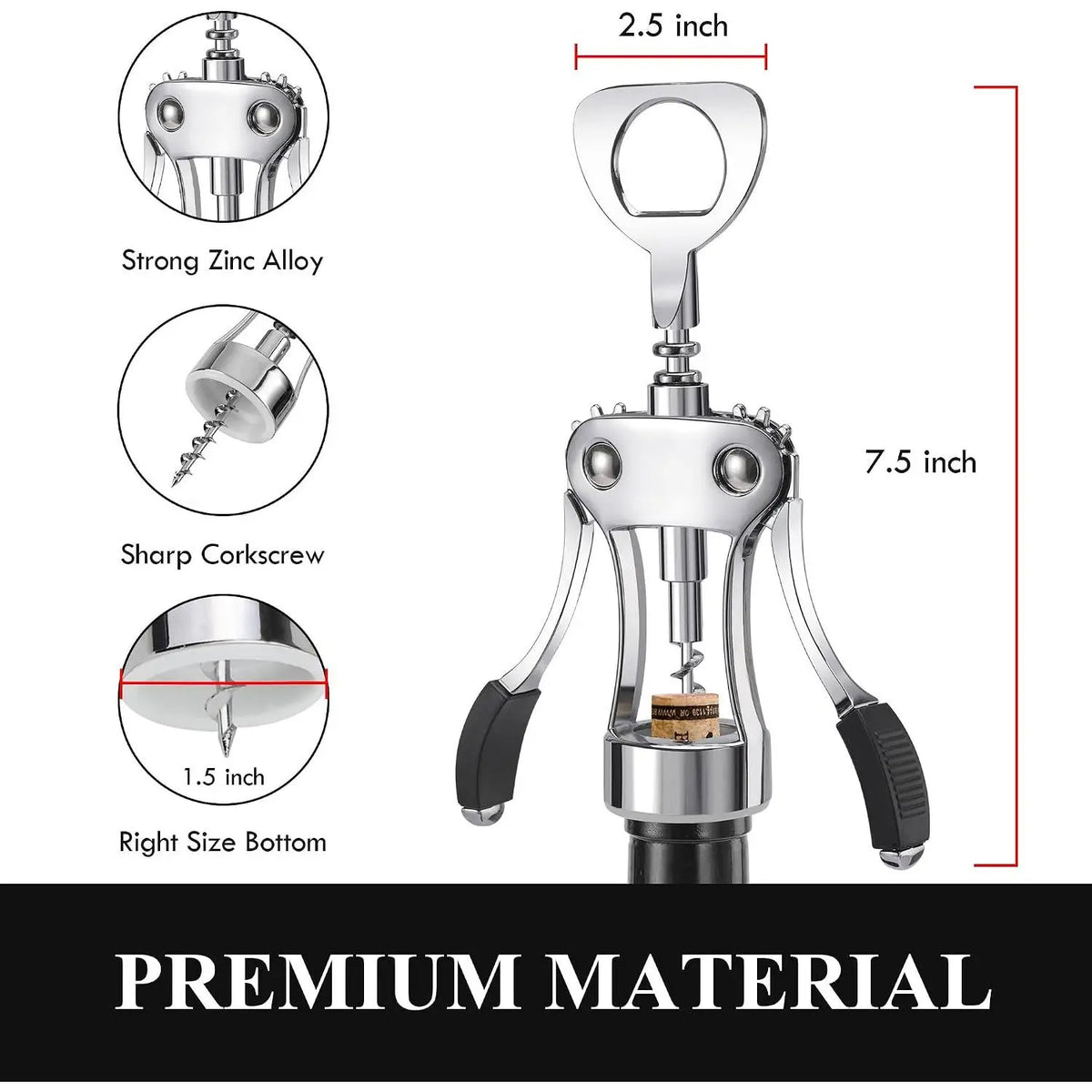 Heavy-Duty Zinc Alloy Wing Corkscrew - Multifunctional Bottle Opener