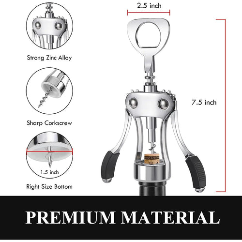 Heavy-Duty Zinc Alloy Wing Corkscrew - Multifunctional Bottle Opener