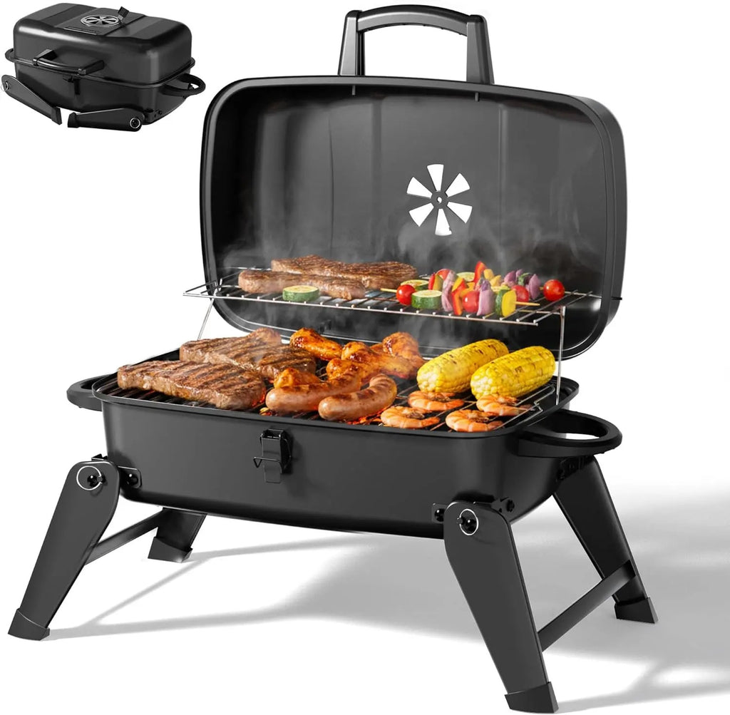 Foldable Stainless Steel Dual Fuel BBQ Grill, 330 sq in Cooking Area