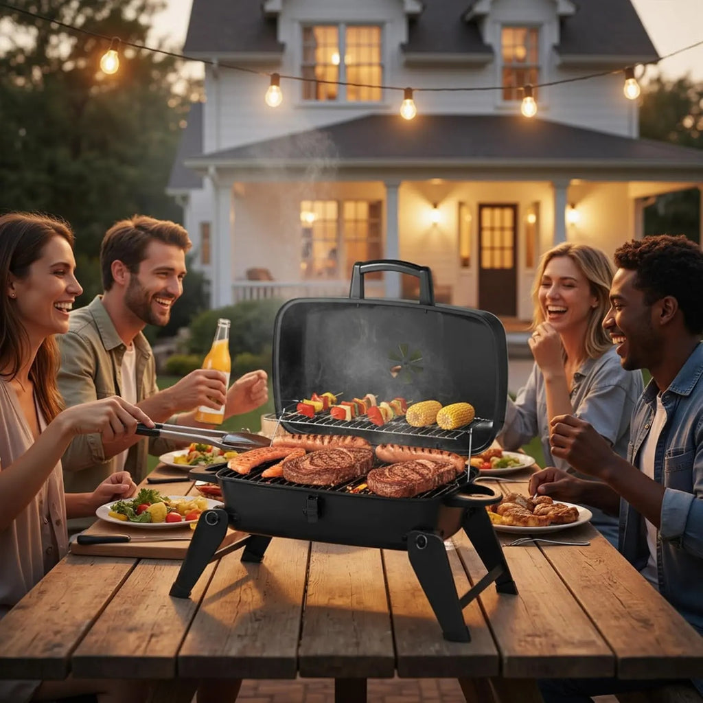 Foldable Stainless Steel Dual Fuel BBQ Grill, 330 sq in Cooking Area