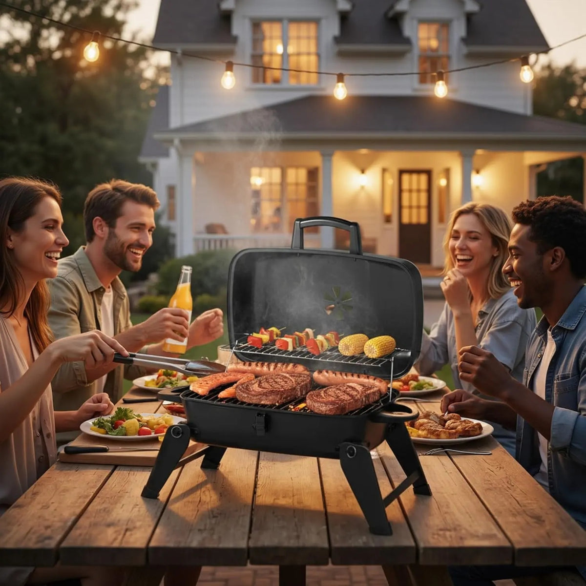 Foldable Stainless Steel Dual Fuel BBQ Grill, 330 sq in Cooking Area