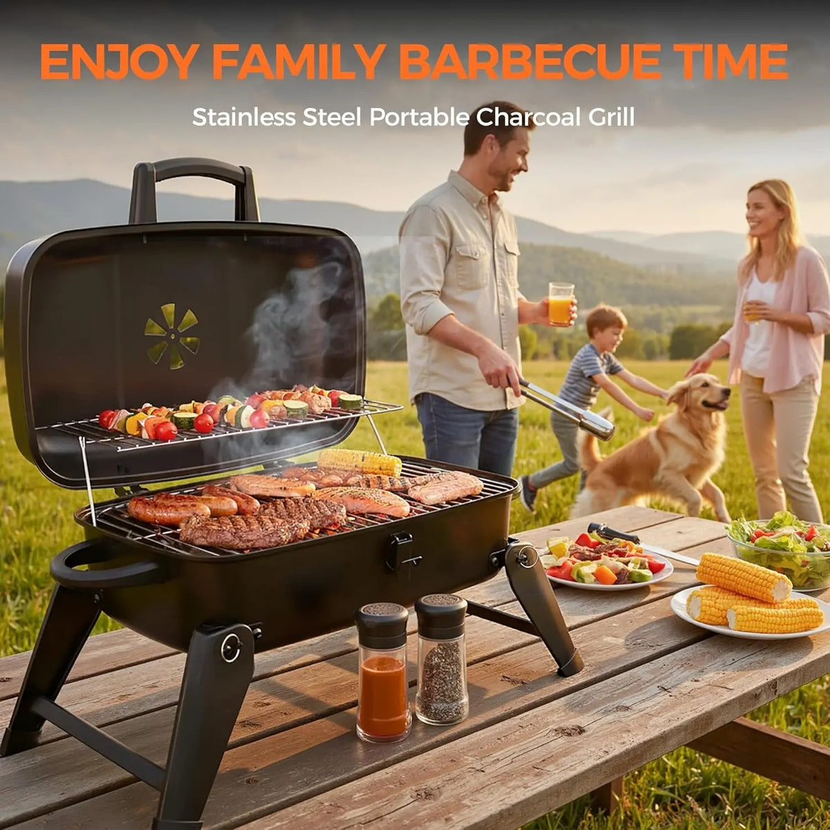 Foldable Stainless Steel Dual Fuel BBQ Grill, 330 sq in Cooking Area