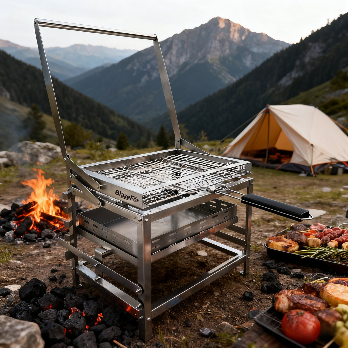 Adjustable 360° Rotating Charcoal BBQ Grill